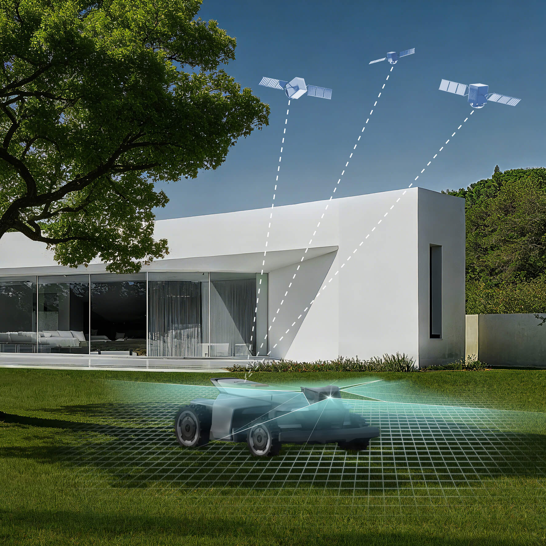 Segway Navimow i Series robot lawn mower mows with satellites.