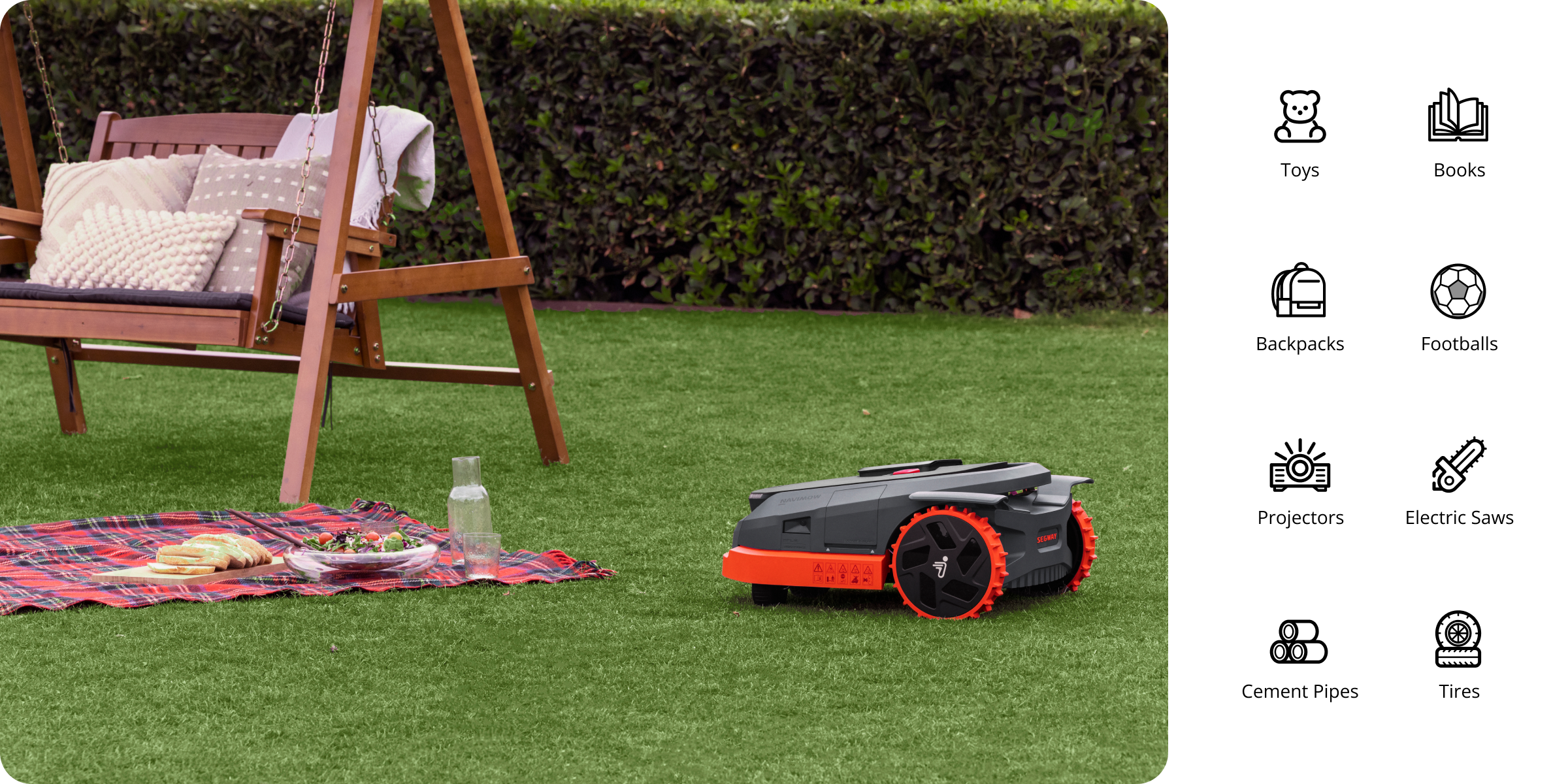 Segway Navimow i110N robot lawn mower on a sunny lawn.
