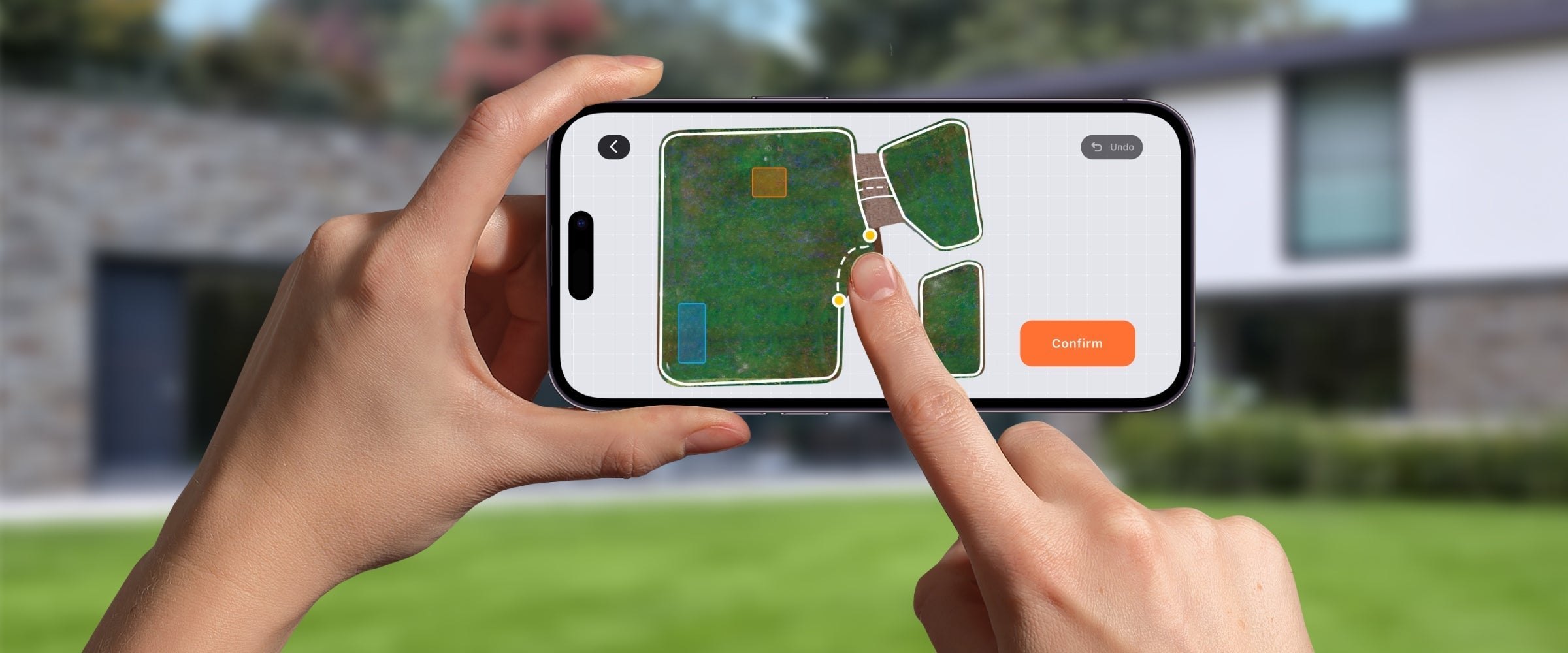 Navimow i105E robot lawn mower app mapping a garden lawn.