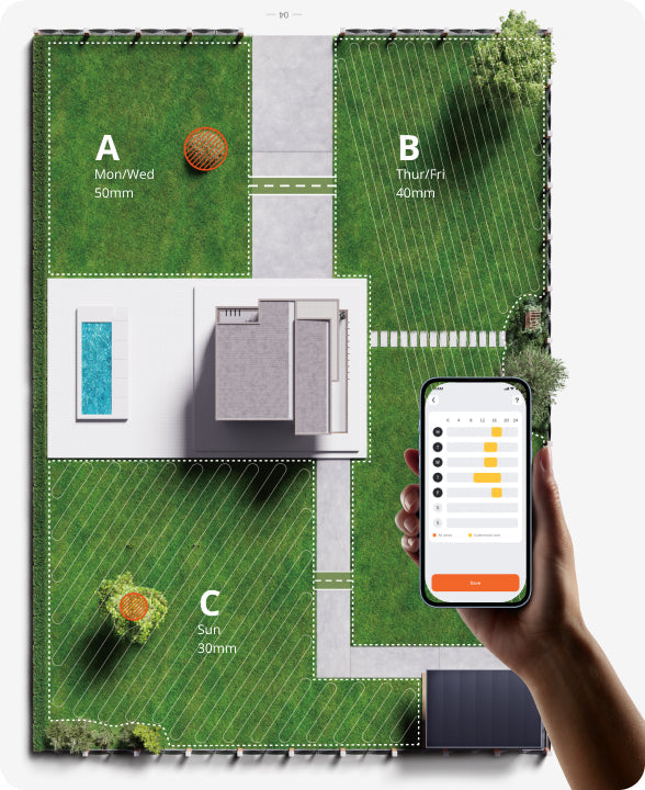 Navimow i110E robot lawn mower app managing three garden zones.