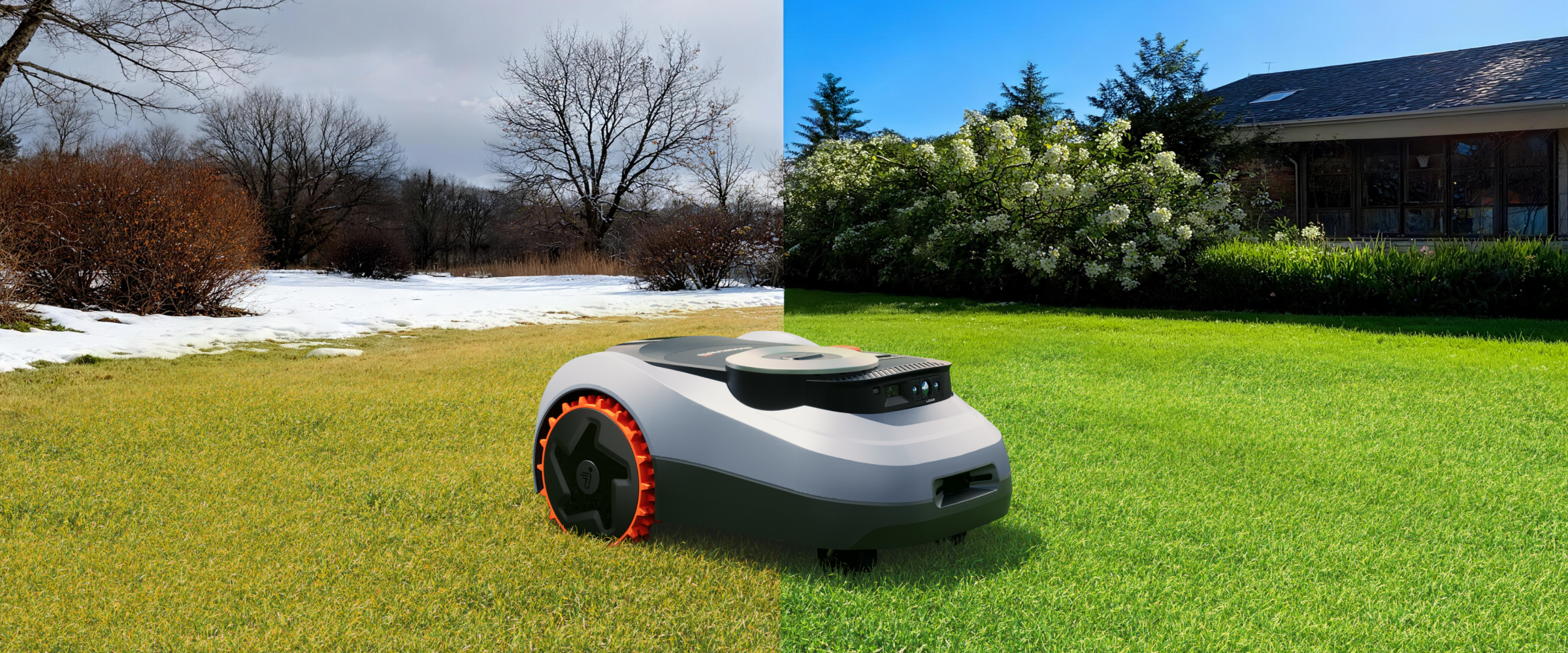 Navimow i110E robot lawn mower operates in winter and summer.