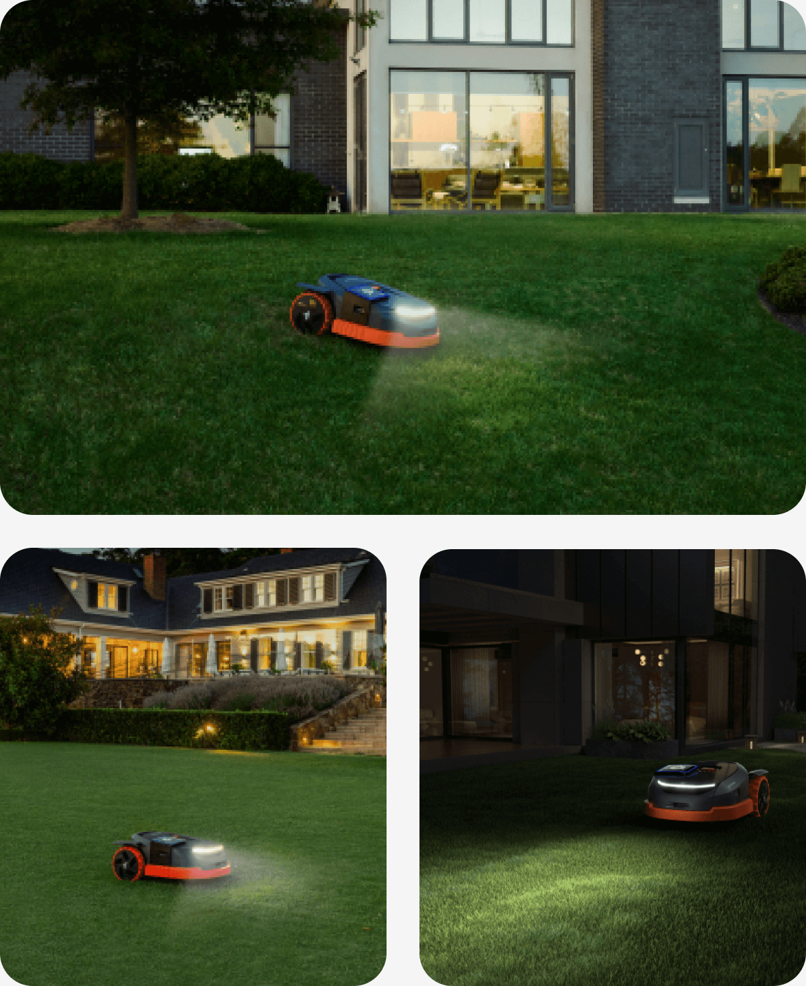 Segway Navimow i Series robot lawn mower mows at night.
